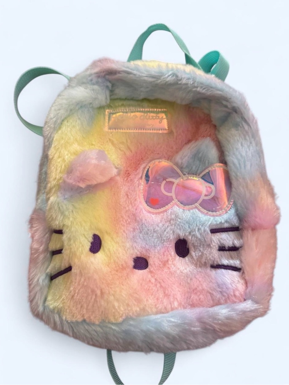 Hello Kitty Pastel Rainbow Plush mini Backpack - Pink, Yellow, Blue